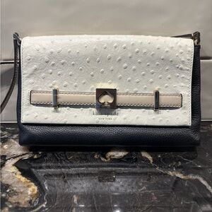 Vtg Kate Spade Ivory & Black Houston Street Loula Pebbled Leather Crossbody Bag